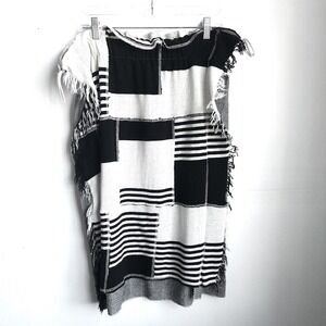 AVN Italian Fringe Patchwork‎ Skirt Black White Boho Statement Size S